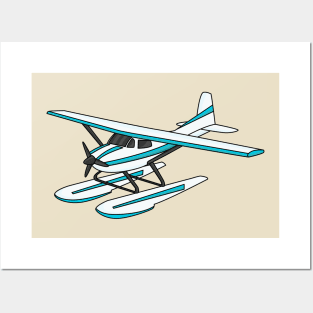 White blue seaplane illustration Posters and Art